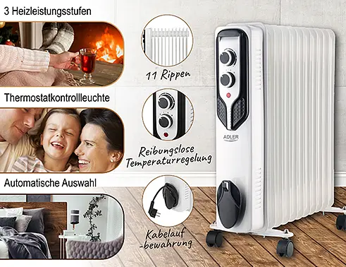 Масляний обігрівач Adler AD 7817 (11 ребер) - фото 9