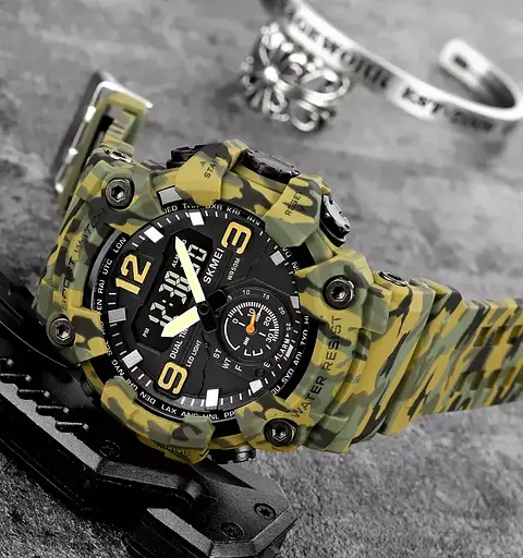 Чоловічий спортивний наручний годинник Skmei 1965 (Зелений камуфляж) - фото 6