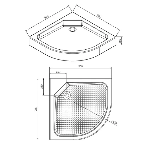 Душевой поддон Imprese 90x90x15 см полукруглый,в комплекте с сифоном s0949090R белый - фото 2