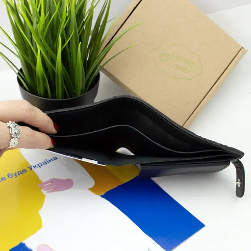 Портмоне мужское кожаное П6-01 (черное) с гербом Украины - фото 5