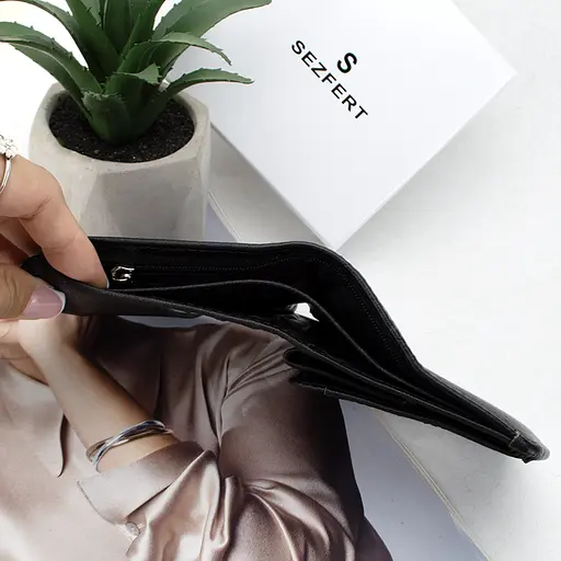 Жіночий шкіряний гаманець Sezfert 13703-1 маленький чорний - фото 6