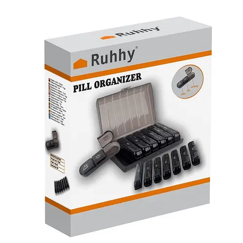 Таблетниця-органайзер RUHHY 24287 на 7 днів 3 секції в день чорна - фото 7