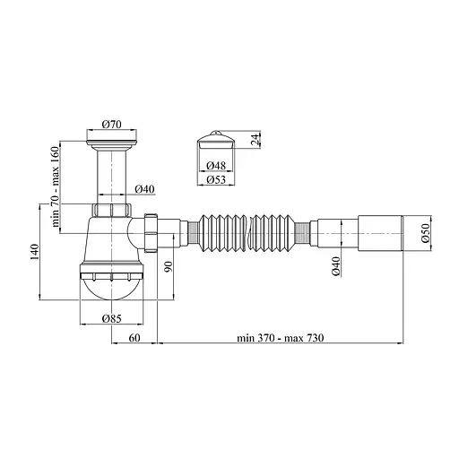 Сифон для раковини Kroner KRP - TB01 1 1/2"х40/50 мм CV032059, Білий - фото 2