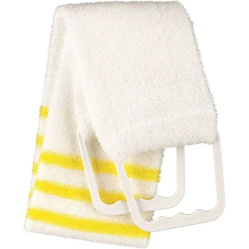 Губка банная массажная Titania в виде ремня с ручками 90 см бело-желтая (9118)