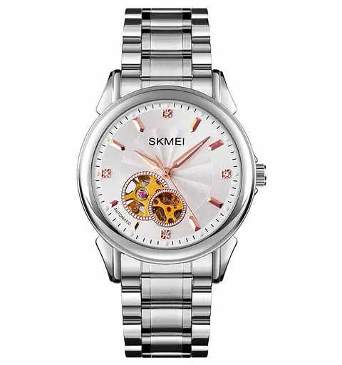 Мужские часы скелетон Skmei М030 механические (Серебристые) - фото 7