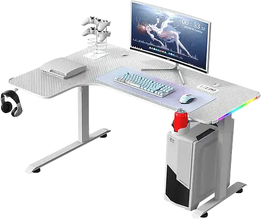 Геймерский компьютерный стол GT Racer T-1217 (160x60-100x73) White - фото 4