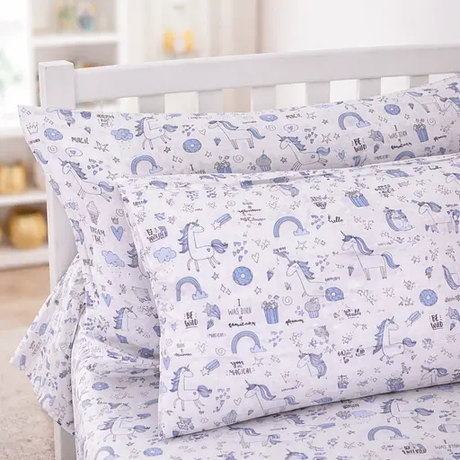 Наволочка MirSon Kids Time бязь Tiny Unicorn blue 70x70 см (2200012578803) - фото 1