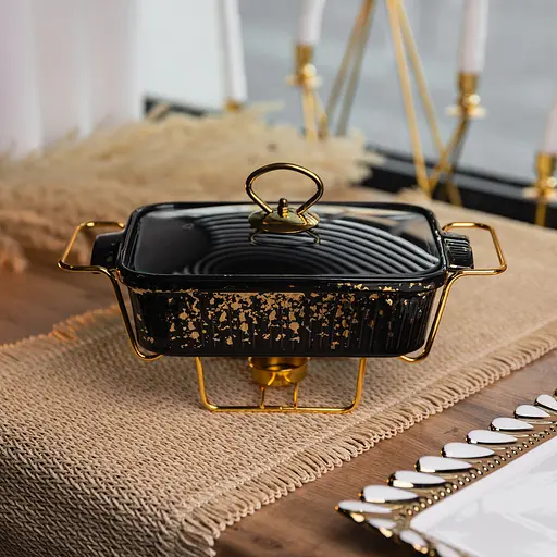 Мармитница прямоугольная Yiwu со стеклянной крышкой на металлической подставке с подогревом 31х16х11 см настольный мармит для первых блюд ML-874-11 - фото 2