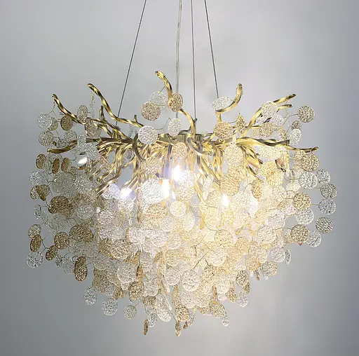 Подвесной светильник в золотистом корпусе с пластинами из комбинированного стекла Line.F Количество ламп 10 - фото 2