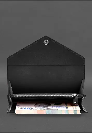 Кожаный клатч (портмоне) на кнопке 5.0 Черный краст - фото 6