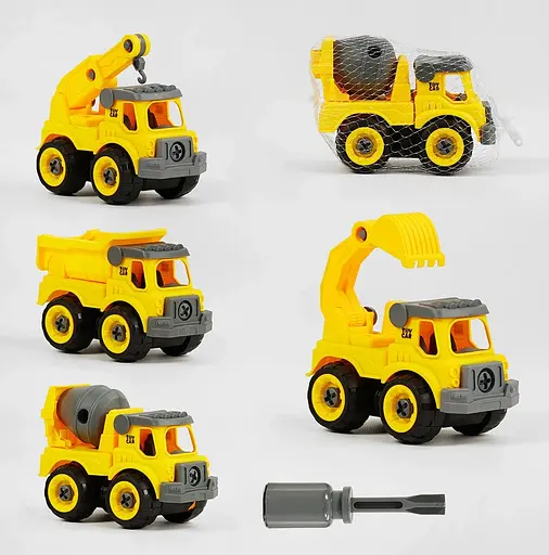 Стройтехника конструктор D 915 /916/917/918, 1 машнка, отвертка, в сетке (6978395260207) Машина с ковшом Вид 4 - фото 2