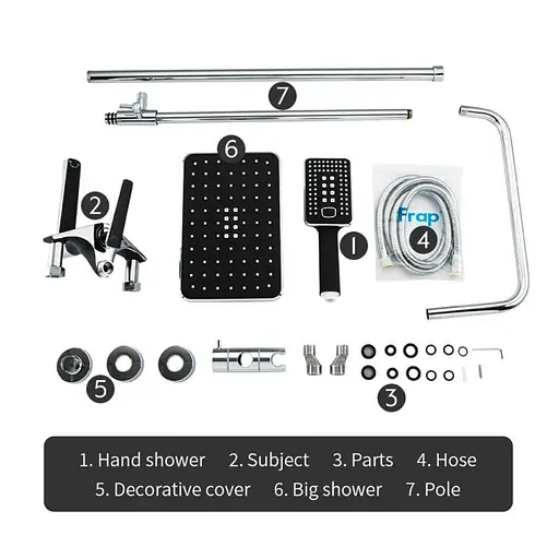 Душевая система Frap F2457, поворотный излив - переключатель на лейку/душ, 3 режима, черный/хром, Черный матовый - фото 8