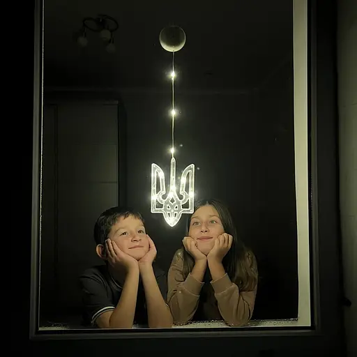 Светодиодная гирлянда Sun Lamp фигурка Украинский Тризуб 10лед на батарейках 3ААА и присоске на окно или стену - фото 2