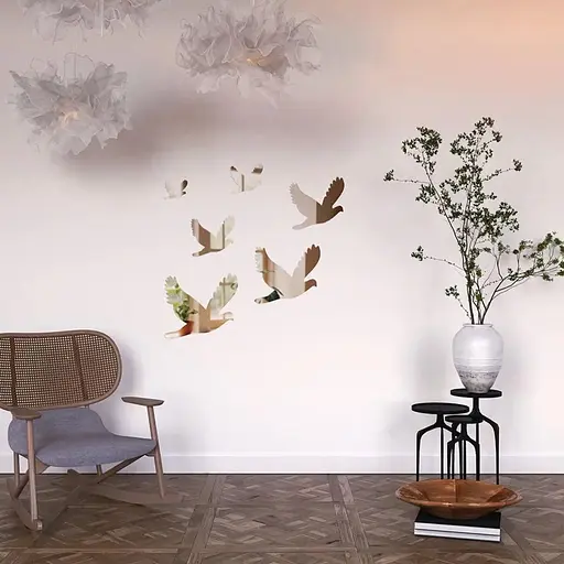 Дзеркальний декор Wall Sticker SW-00002520 акриловий самоклеючий Птахи 6 шт. срібло - фото 5