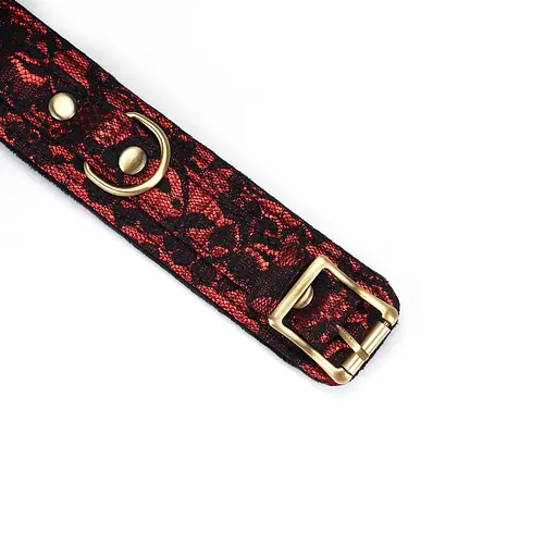 Нашийник з повідцем Liebe Seele Victorian Garden Lace and Vegan Collar With Leash чорний з червоним - фото 4