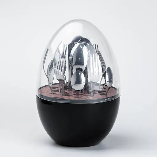 Набор столовых приборов TS Kitchen Черный на 6 персон из нержавеющей стали серебристые 24 штуки в яйце - фото 2