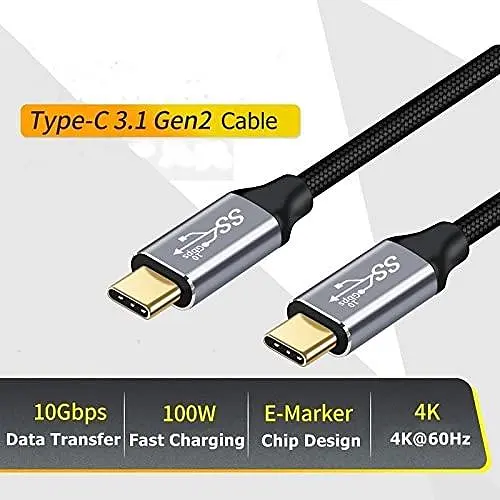 Кабель USB-C - USB-C 3.1 Gen2 10Gbps Передача даних, 100W 20V/5A 3.3ft USB Type C PD Швидкий зарядний кабель 4K Відеовихід - фото 3