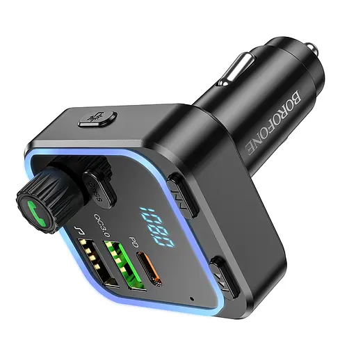 АЗП з FM-модулятором BOROFONE BC53 Highway PD20W+QC3.0 car BT FM transmitter 18W Black - фото 5