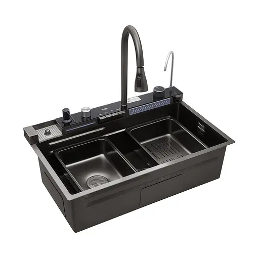 Кухонна мийка Kroner KRP Schwarze - SET7546ARTHM PVD (3.0/0.8 мм) CV033375, Чорний - фото 4