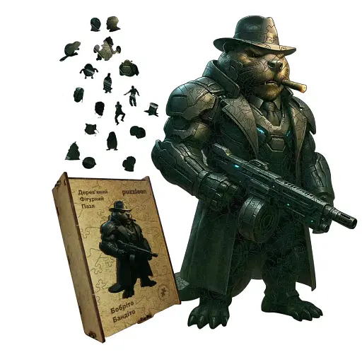 Дерев'яний фігурний пазл Бобріто Бандіто, А5, Дерев'яна коробка 35 елементів