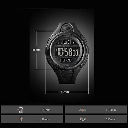 Чоловічий спортивний годинник Skmei 1656 (Чорний) - фото 9