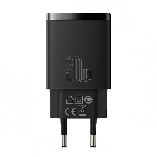 Зарядний пристрій Baseus Compact Quick Charger USB+Type-C 20W Чорний (CCXJ-B01) - фото 1