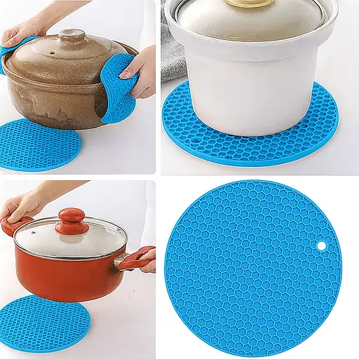 Підставка у вигляді сот кругла силіконова під гаряче килимок для чашки банки 17.5 см, Kitchen Master Блакитний 87523 - фото 2