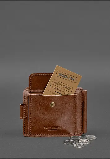 Кожаное портмоне 13.1 зажим с хлястиком светло-коичневый краст - фото 8