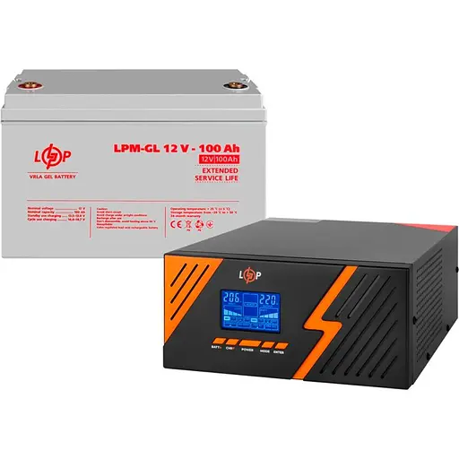 Джерело безперебійного живлення (ДБЖ) LogicPower LPM-PSW-1500VA 12V + АКБ LPM-GL 12V - 100 Ah (29691) [110203]