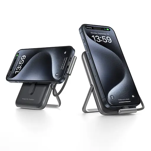 Повербанк 10000mAh Choetech B735 Black QC3.0 PD3.0 бездротова магнітна зарядка, вбудований кабель, підставка (43-00149) - фото 4