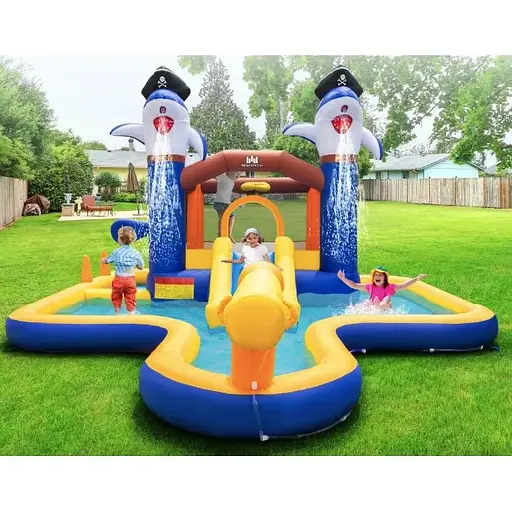 Парк з водними гірками Costway Dolphins 7-в-1 з басейном і водометом - фото 2