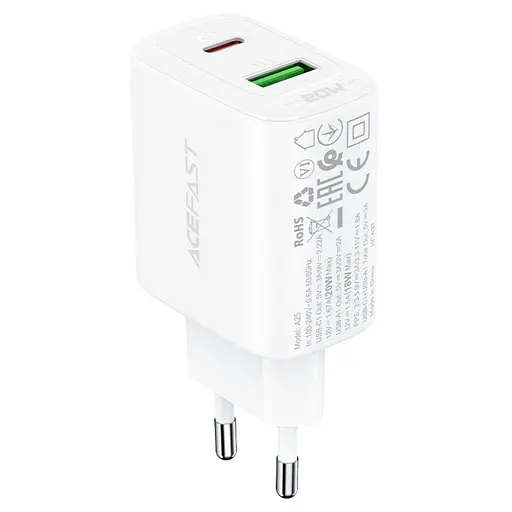 Зарядний пристрій Acefast A25 USB/ Type-C QC PD 20W білий - фото 3