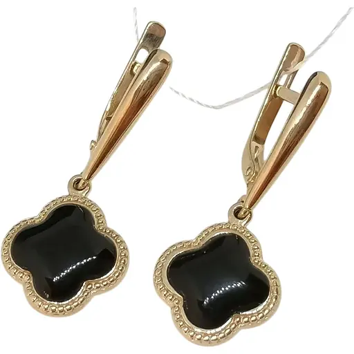 Золотые серьги Империя золота Клевер с эмалью. СБ1206И