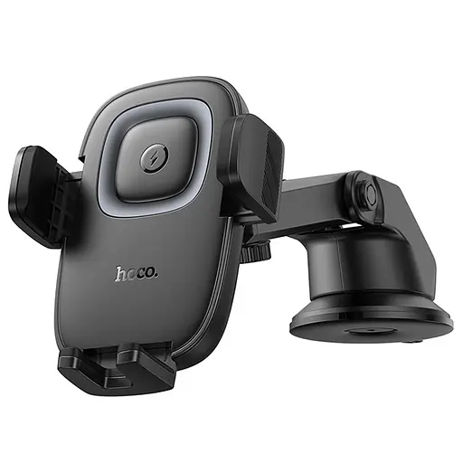 Автотримач з БЗП Hoco HW32 Crown push-type (center console) Black / Metal gray - фото 4