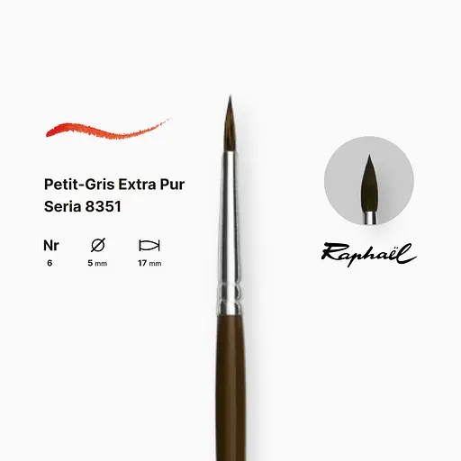 Кисть синтетика круглая (имитация белка) Raphael Petit Gris №6, длинная ручка - фото 2
