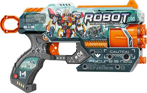 Пистолет BH135 Turbo & Fast с механическим барабаном с мягкими патронами 12 шт "Робот войны" (6955048161135) - фото 1