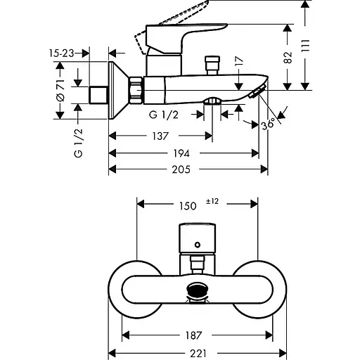 Змішувач Hansgrohe Talis E для ванни Brushed Black Chrome 71740340 Шліфований чорний хром - фото 2