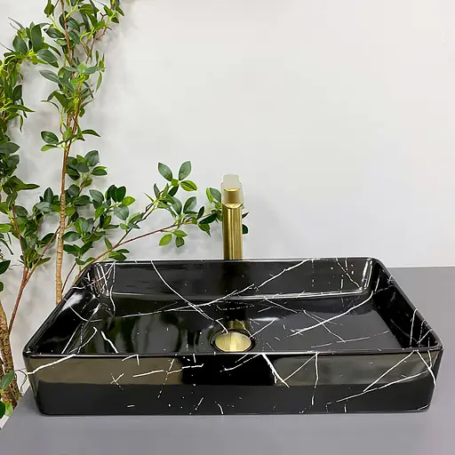 Умивальник VBI Triest black marmo glossy накладний VBI-012707, Чорний матовий - фото 4