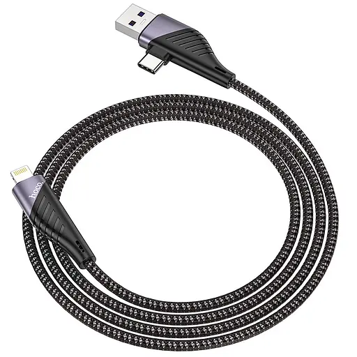 Кабель Hoco U95 Combo 2in1 USB to Type-C и Lightning Freeway PD шнур 20 Вт черный - фото 1