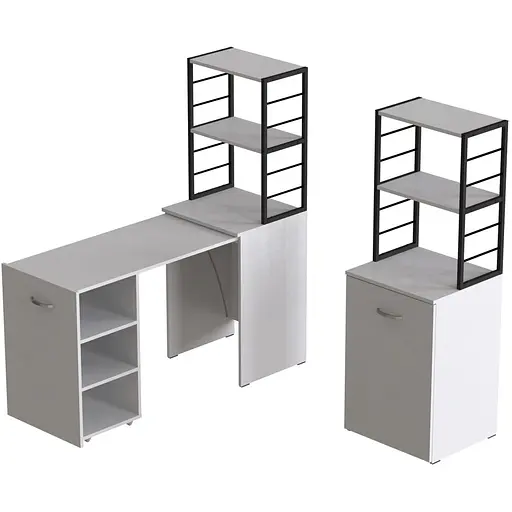 Стіл-тумба трансформер Смарт 4/2 з етажеркою Ferrum-decor 1430x1450x600 Чорний метал ДСП Біле 16 мм (FRD-105130)