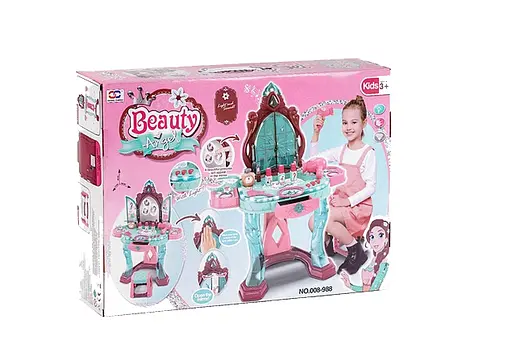 Трюмо 008-988 зі стільчиком, музика, світло, фен, аксесуари, 15 предметів, в коробці (6975434400822) - фото 1