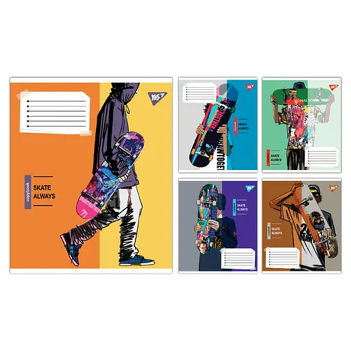 Зошити учнівські 48 аркушів клітинка Yes Skate is always, 10 шт. в упаковці