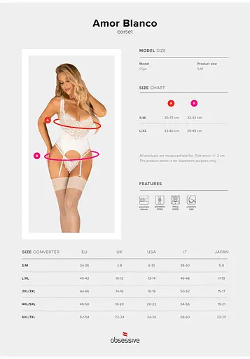 Комплект білизни Obsessive Amor L/XL (білий) - фото 13