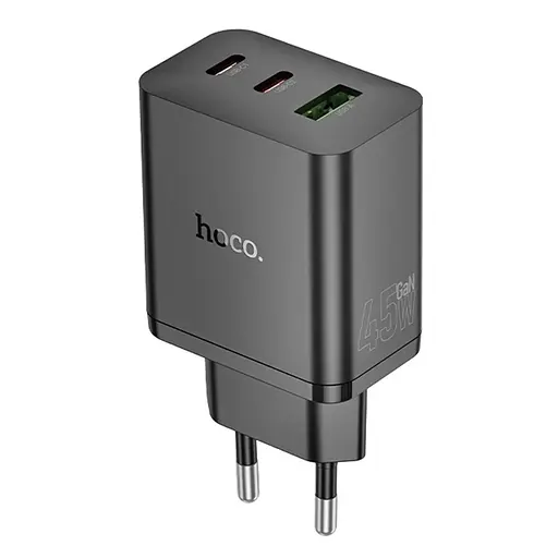 Сетевое зарядное устройство Hoco N50 USB/2 Type-C PD 45W черный - фото 3