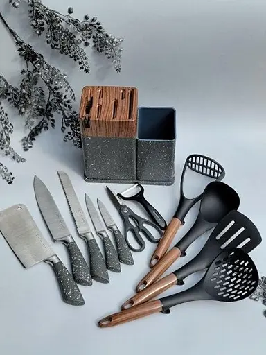 Набор кухонных ножей Edenberg EB-11098 из 12 предметов на стойке Cерый - фото 2