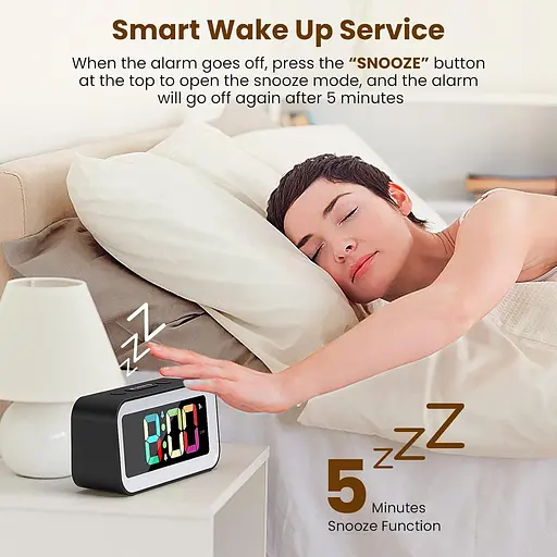 Цифровий будильник HAPPHOOH, дитячий будильник з нічним освітленням RGB, гучний будильник для глибоких сну, будильник - фото 4