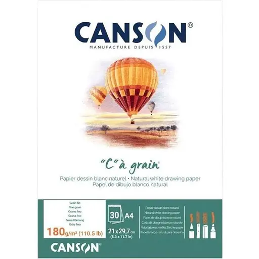 Склейка для эскизов и рисунка Canson Càgrain А4 (21х29.7см) 180г/м2 30л белая бумага - фото 1
