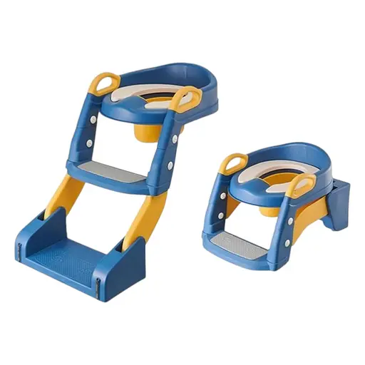 Дитяче складане сидіння на унітаз зі сходинками та ручками 2в1 + Горщик Жовто-синій - фото 1
