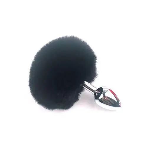 Анальна пробка класична металева з хвостиком 7,5 см BunnyTail Чорна - фото 1
