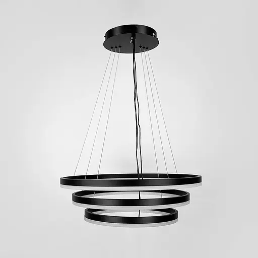 LED люстра на три кільця у чорному каркасі 60+50+40 см | Line F | Арт. G68-600+500+400 BK - фото 1